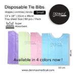 Disposable Tie Bibs – Small | Super Absorbent, 4 Colors, 13"x18" - Denmax